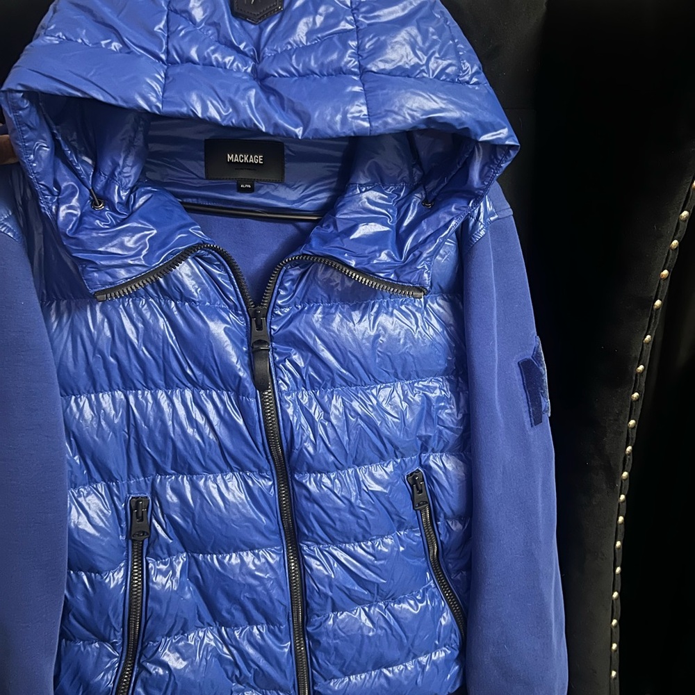 Mackage Blue Puffer Jacket with Hood